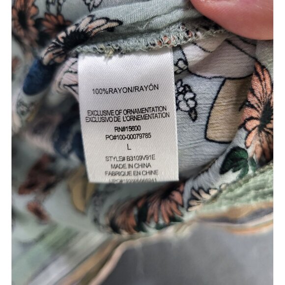 DEMOCRACY Women's SZ LG Floral Striped 3/4 Kimono Sleeve V-Neck Flowy Tunic Top - Picture 9 of 9